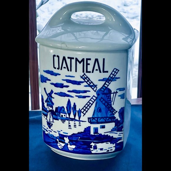 ▪️VTG▪️DELFT▪️Set of 2 Ceramic Dutch Windmill Barley & Oatmeal Kitchen Canisters - Picture 7 of 15